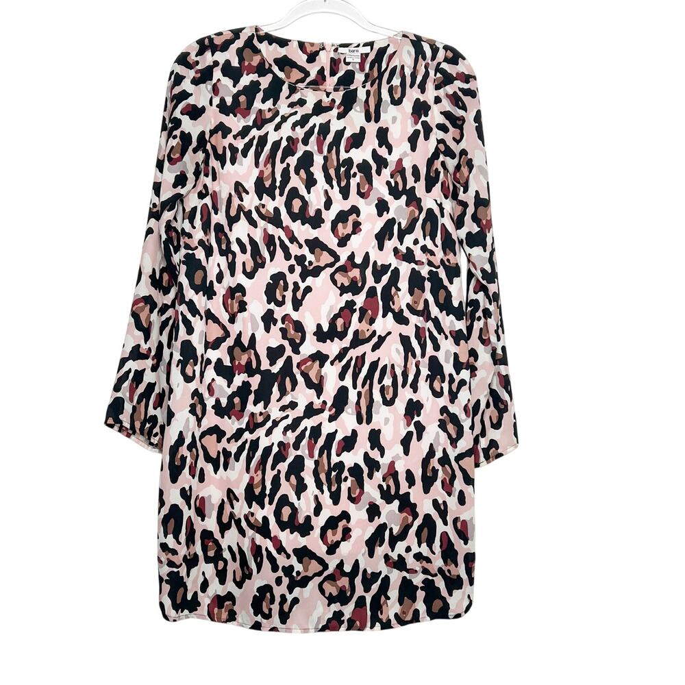 BAR III Leopard Dress Long Sleeve Relaxed Fit Animal Print Pink Multi Size Small